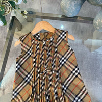 Vintage Check Pleated Sleeveless Dress