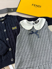 Fendi Girls Knit Cardigan & FF Pleated Dress Set