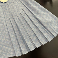 Monogram Pleated Dress with Peter Pan Collar