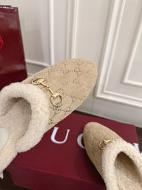 Horsebit Shearling-Trimmed Mules