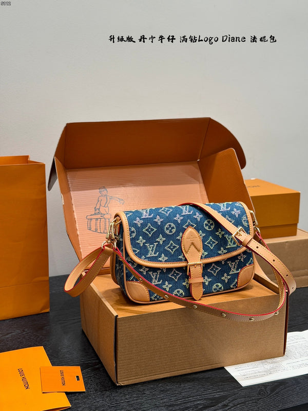 Diane Blue Denim Crystal Shoulder Bag