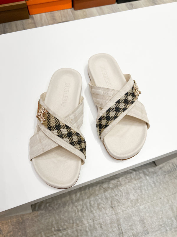 Vintage Check Cross Strap Slides