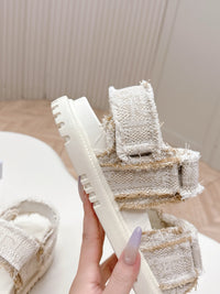 Frayed Tweed Platform Sandals