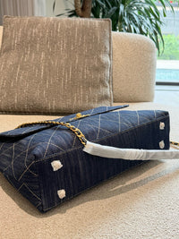 Denim Top Handle Flap Bag