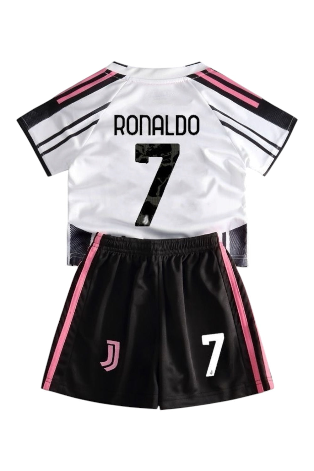 Ronaldo #7 Black & Pink Kids Soccer Jersey Set