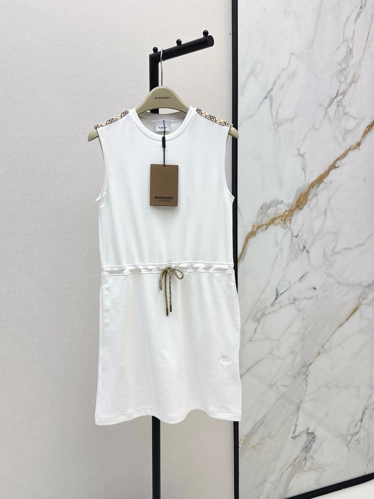 Sleeveless Check Shoulder Jersey Dress