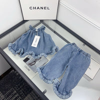 Ruffle Denim Top & Trouser Set