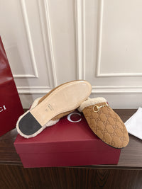 Horsebit Shearling-Trimmed Mules