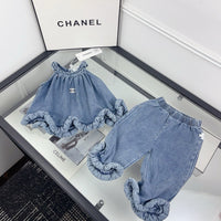 Ruffle Denim Top & Trouser Set