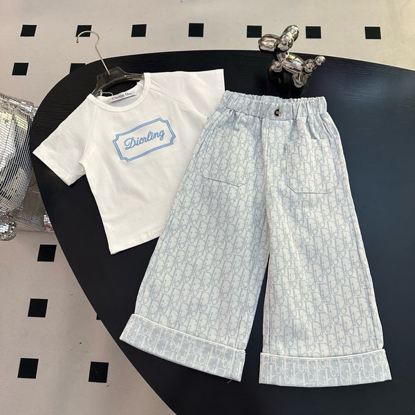 Kids Diorling Tee & Oblique Wide-Leg Trouser Set