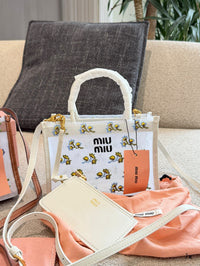 Embroidered Mesh Top Handle Bag