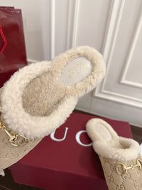 Horsebit Shearling-Trimmed Mules