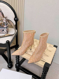 Embroidered Mesh Ankle Boots