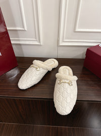 Horsebit Shearling-Trimmed Mules